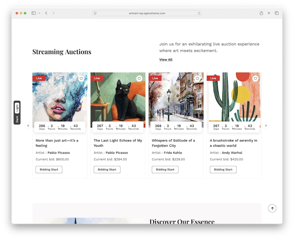 artmart wordpress theme auctions system