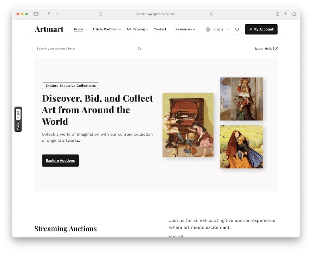 artmart wordpress theme for art galleries and auctions