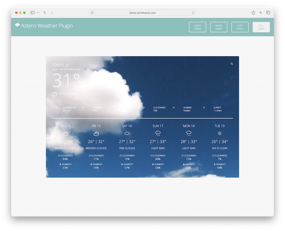 astero wp weather plugin
