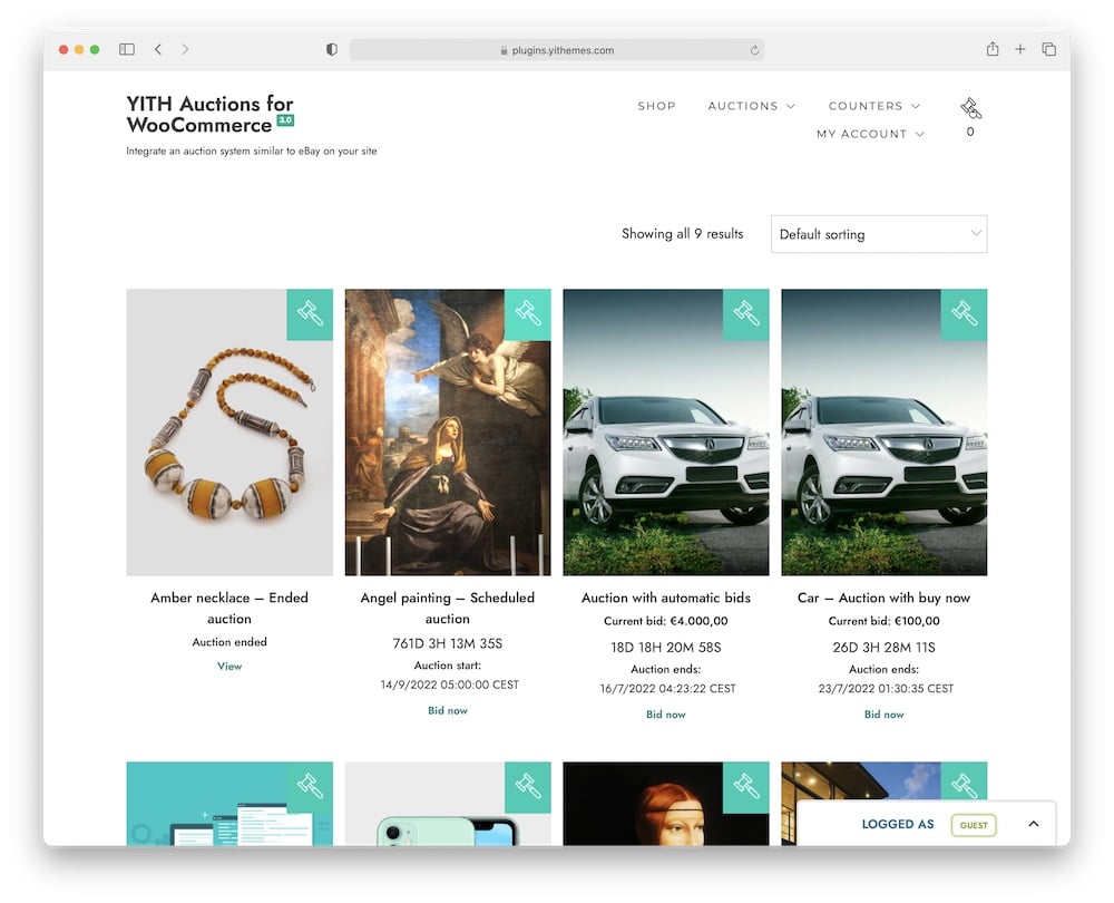 auctions for woocommerce