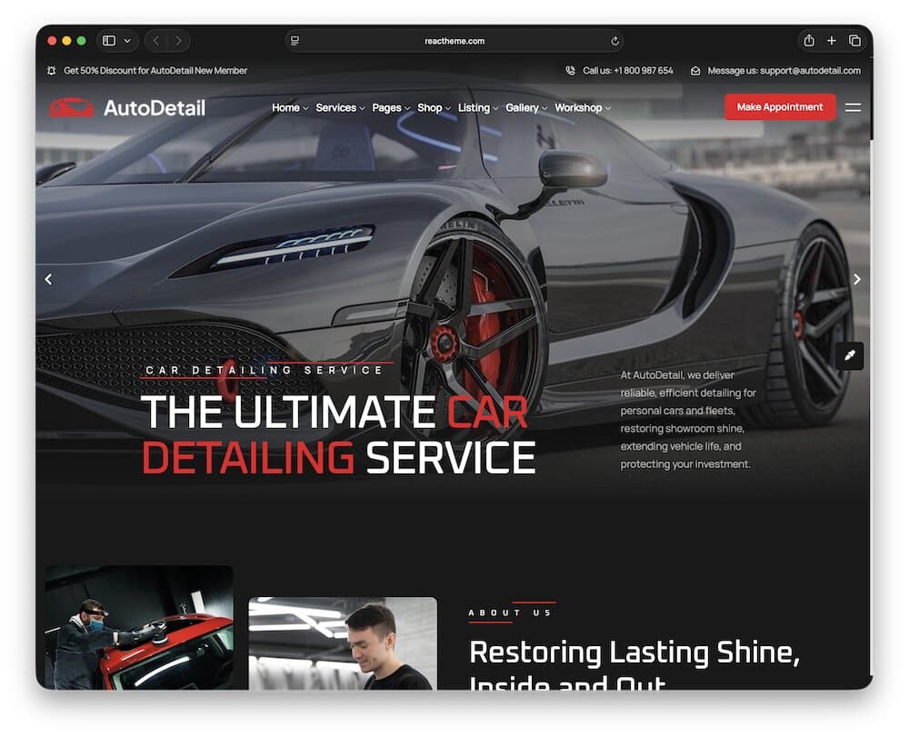 autodetail car detailing wordpress theme