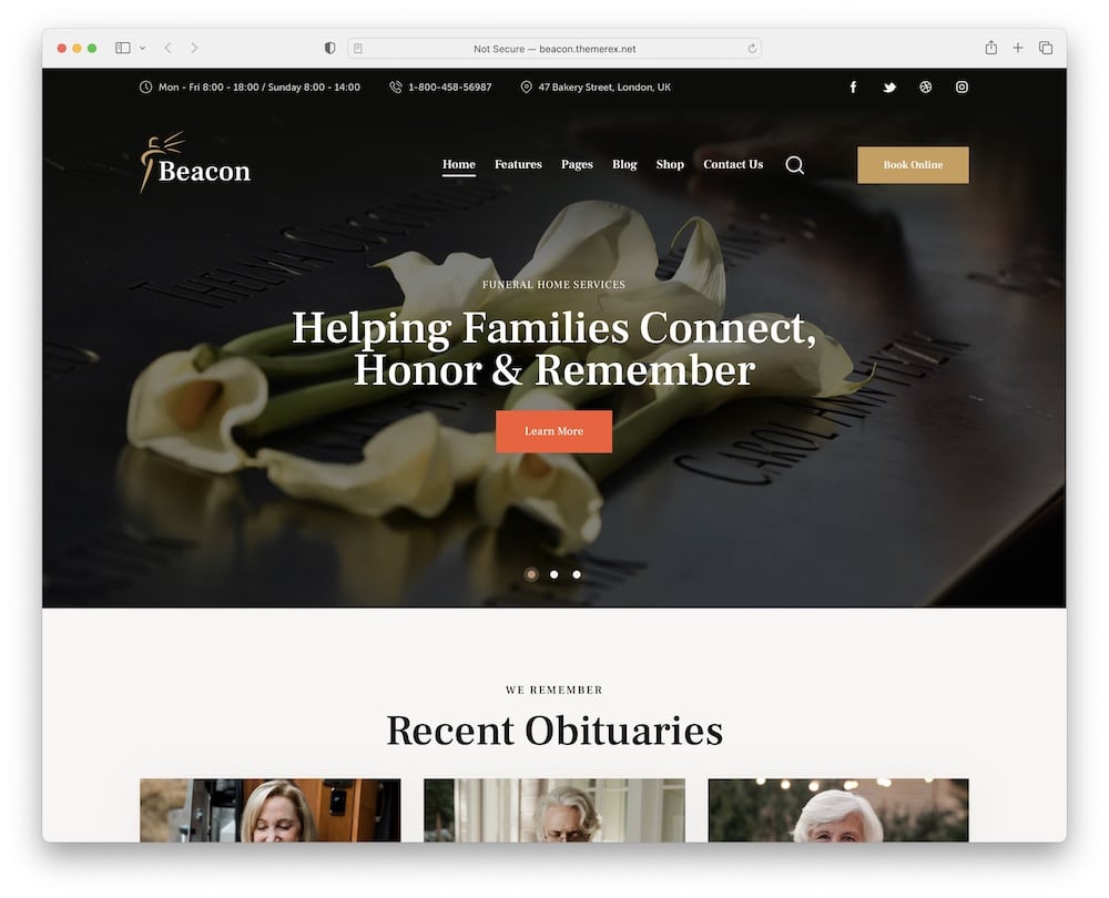 beacon funeral home service wordpress theme