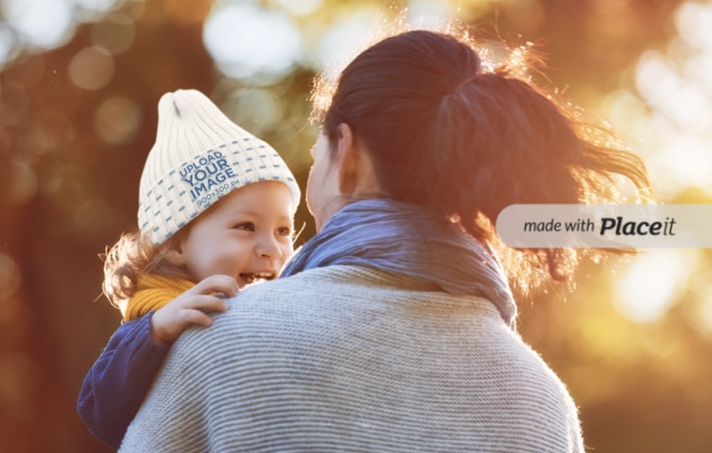 beanie mockup featuring a little girl