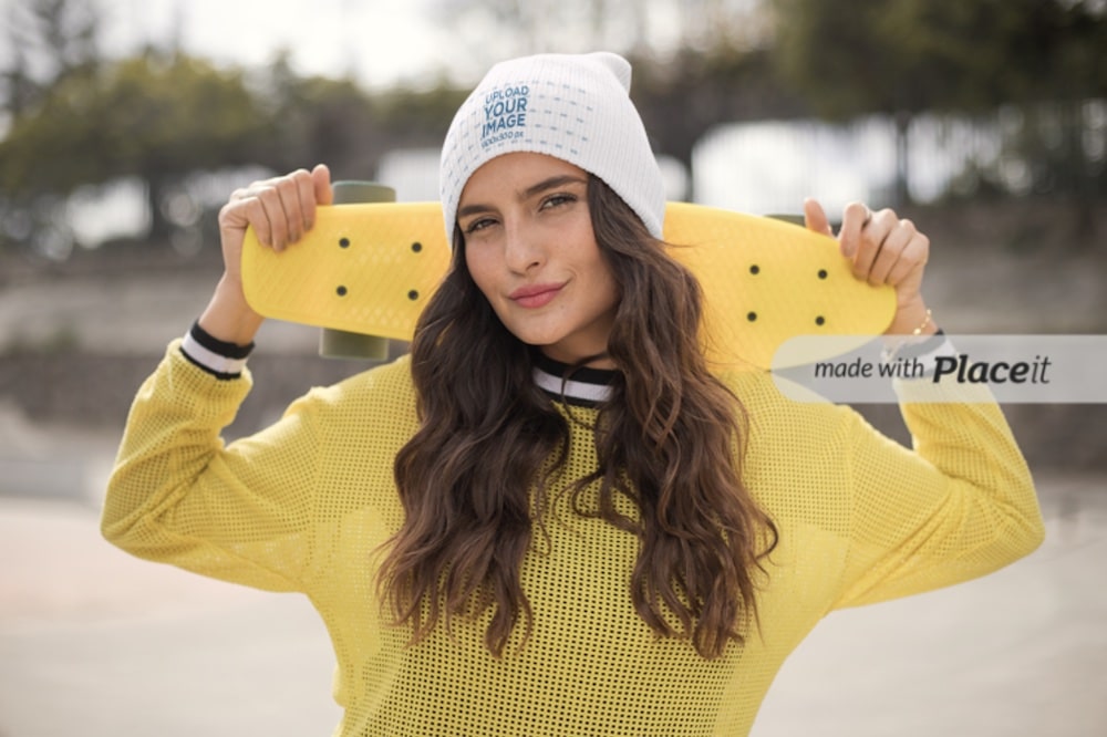 beanie mockup of a skater girl