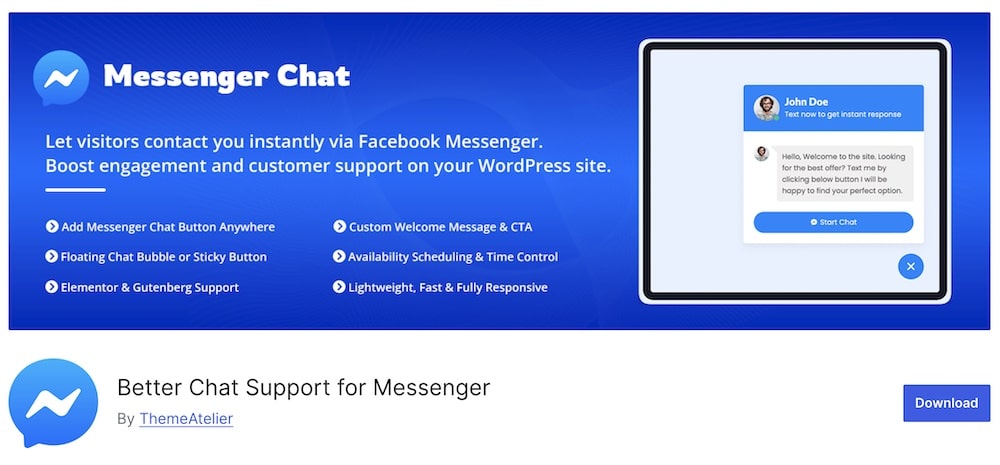 better chat support for messenger free wp plugin
