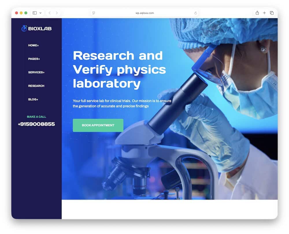 bioxlab laboratory wordpress theme