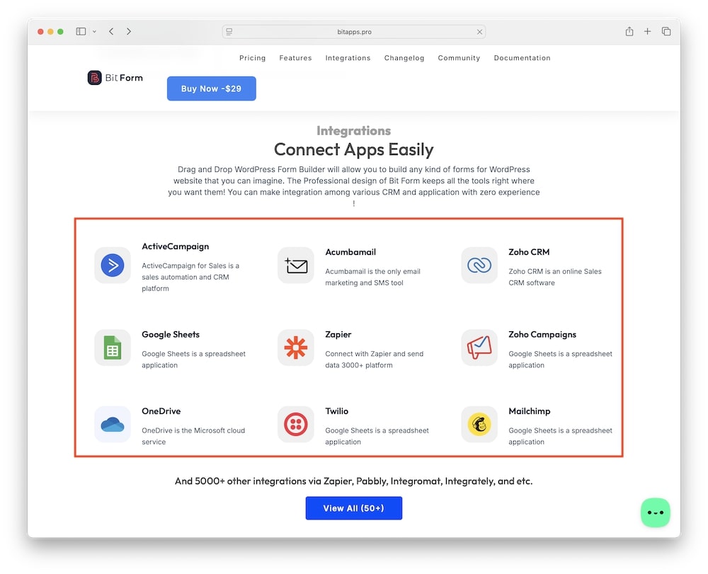 bit form over 50 app integrations