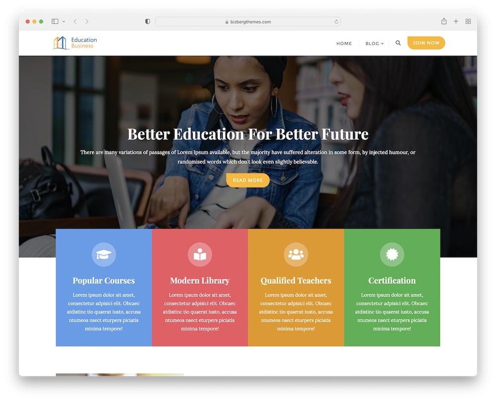 bizberg free wordpress education theme