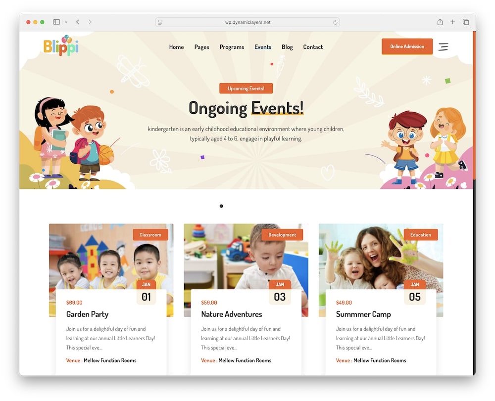 blippi wordpress theme events calendar support
