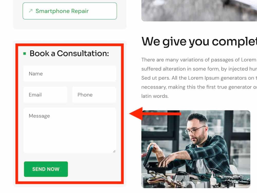 booking or mobile repair request forms