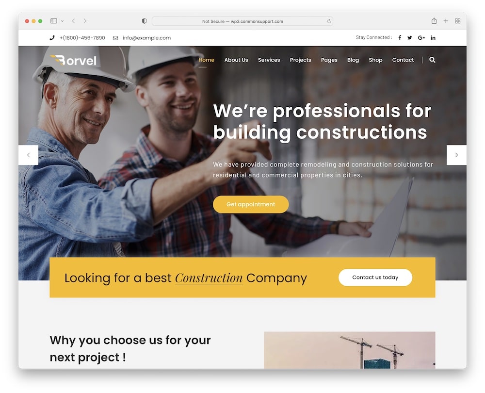 borvel construction company wordpress theme