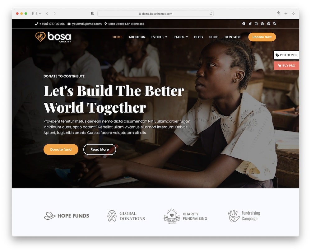 bosa charity free wordpress theme