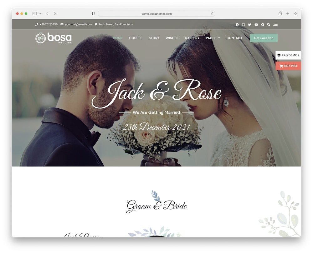 bosa free wordpress wedding theme