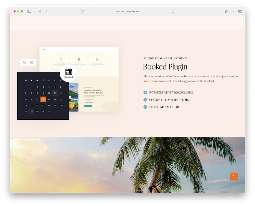 cabana wordpress theme integrated booking calendar