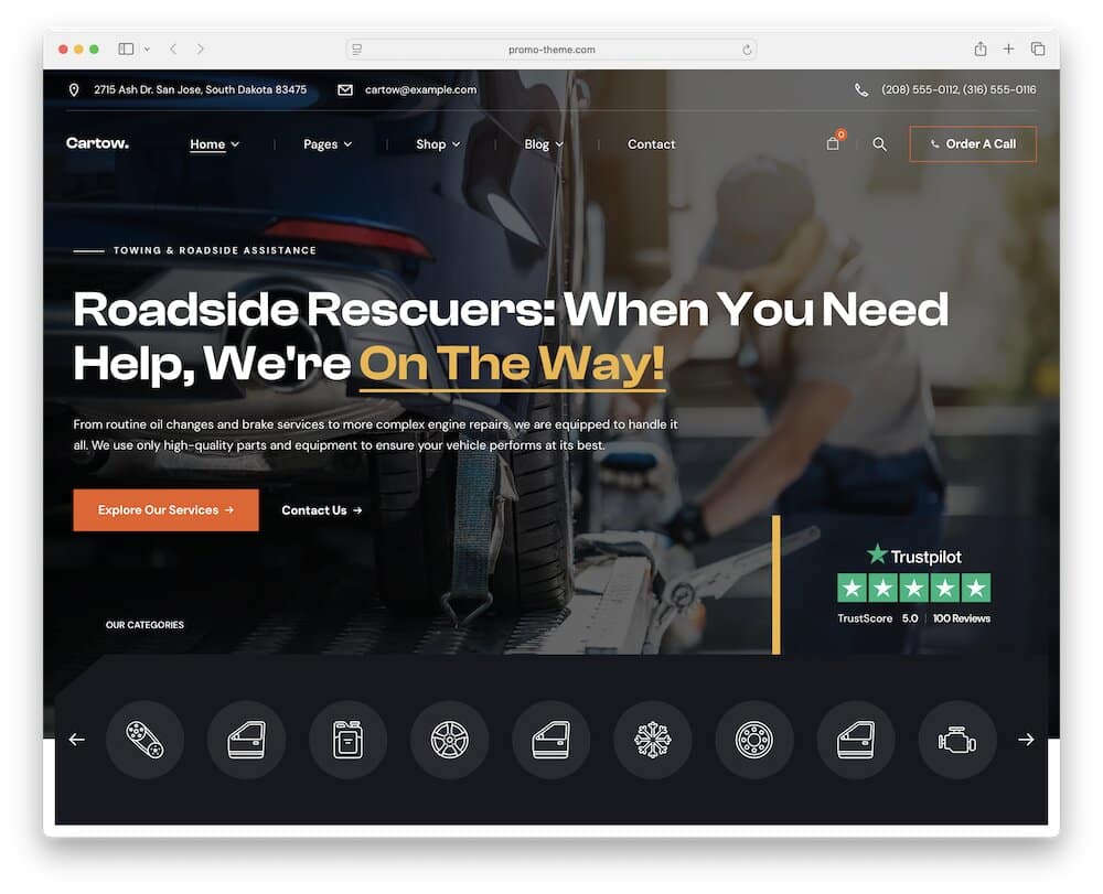 cartow towing roadside assistance wordpress theme