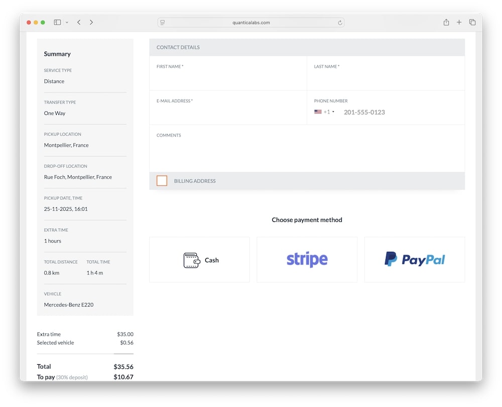 chauffeur booking system payments