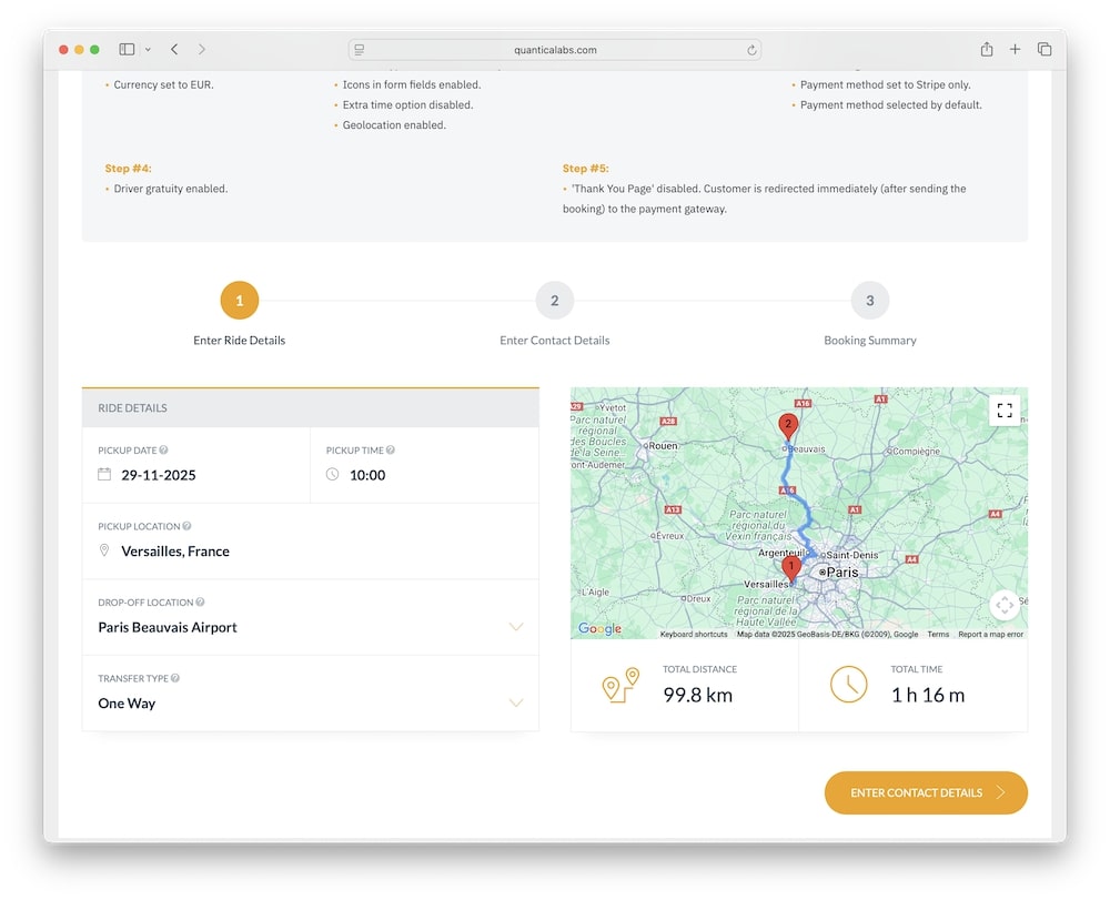 chauffeur booking system test