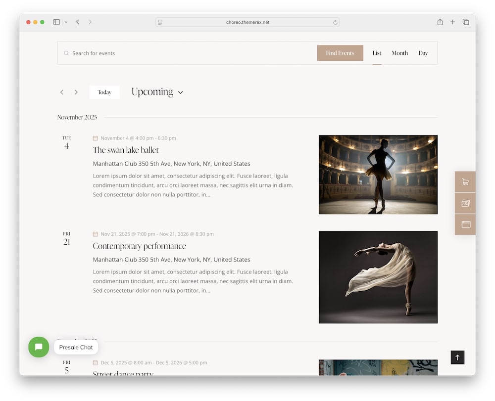 choreo wordpress theme event management