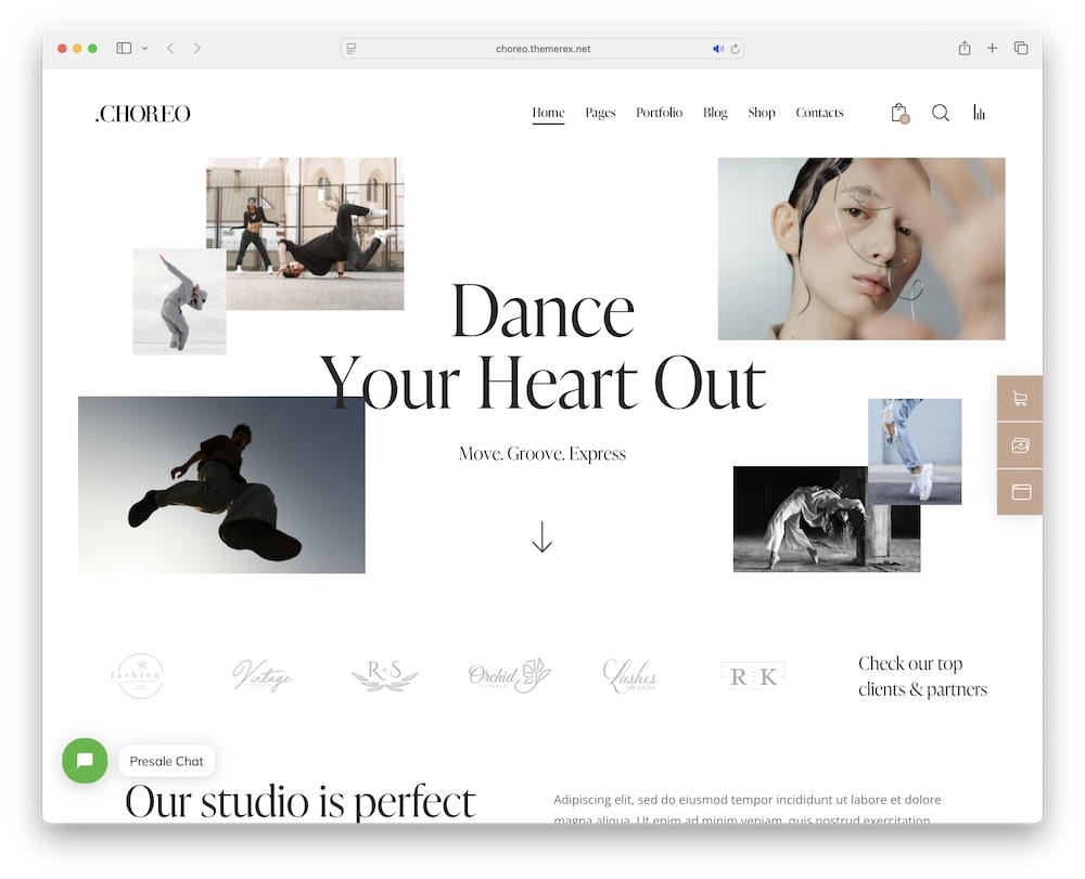 choreo wordpress theme for dance studio and school