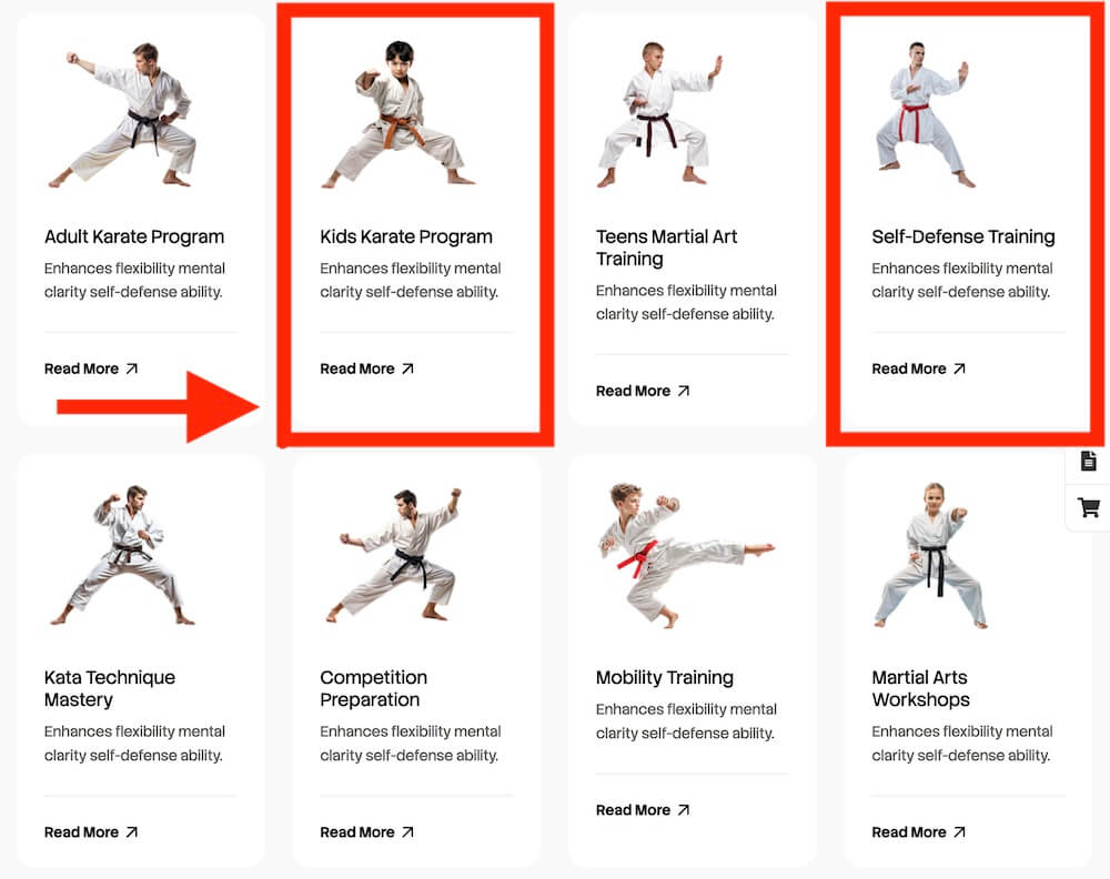 clear karate class pages