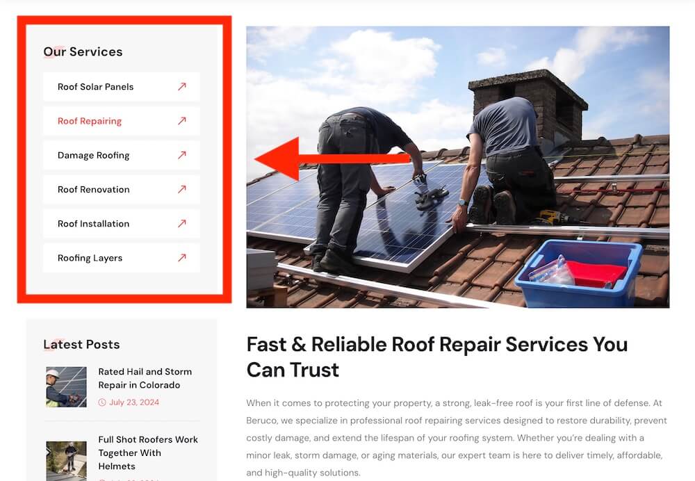 clear roofing service pages