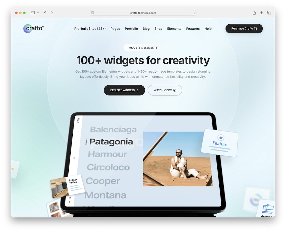 crafto wordpress theme drag and drop builder widgets