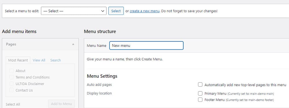 create a new menu wordpress