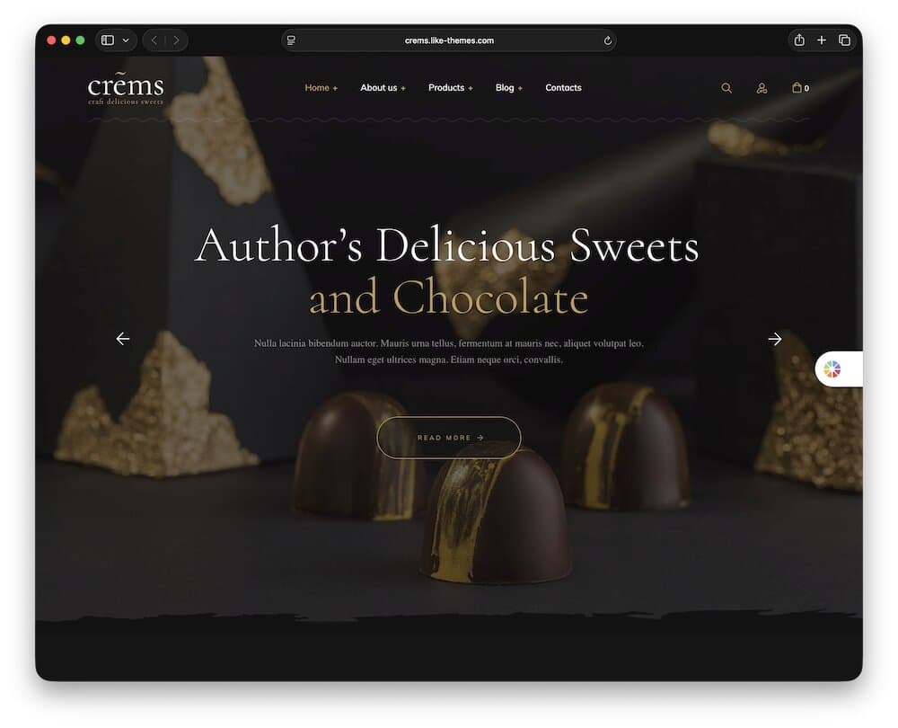 crems chocolate shop wordpress theme