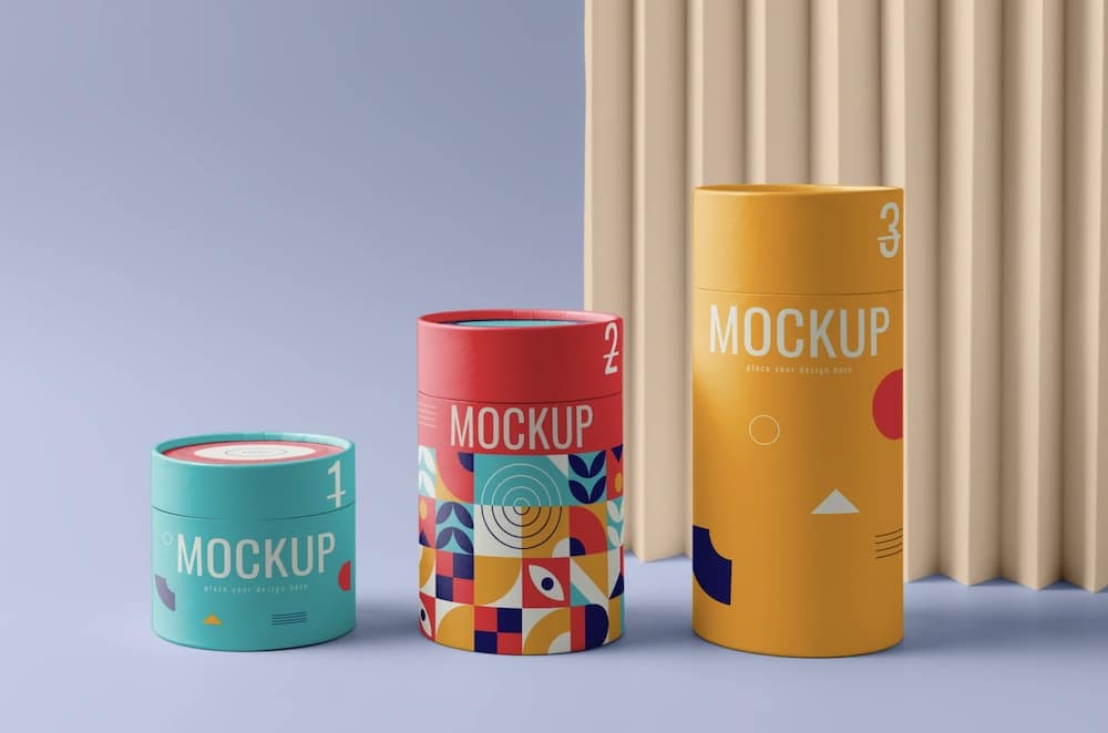 cylinder box design mockup free psd