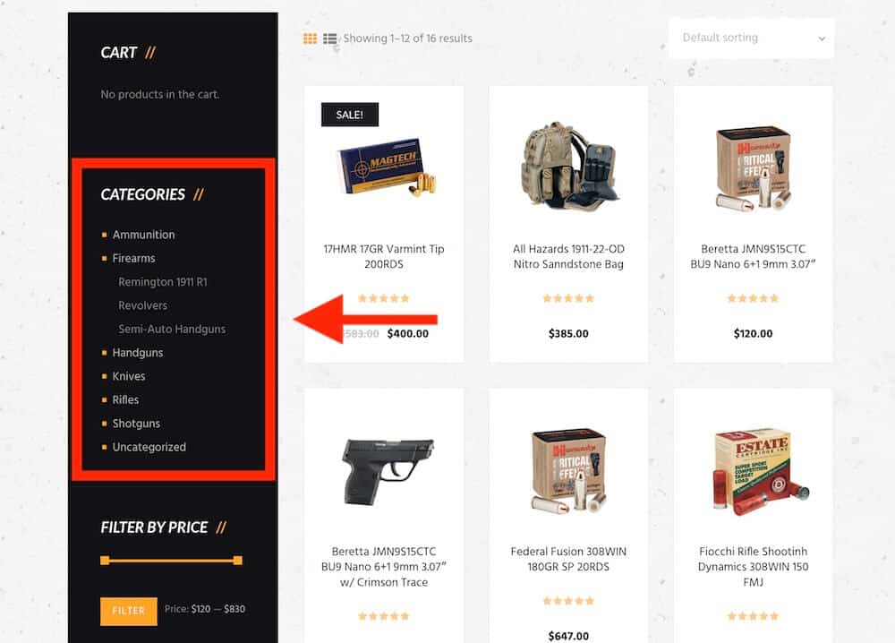 detailed gun product categories
