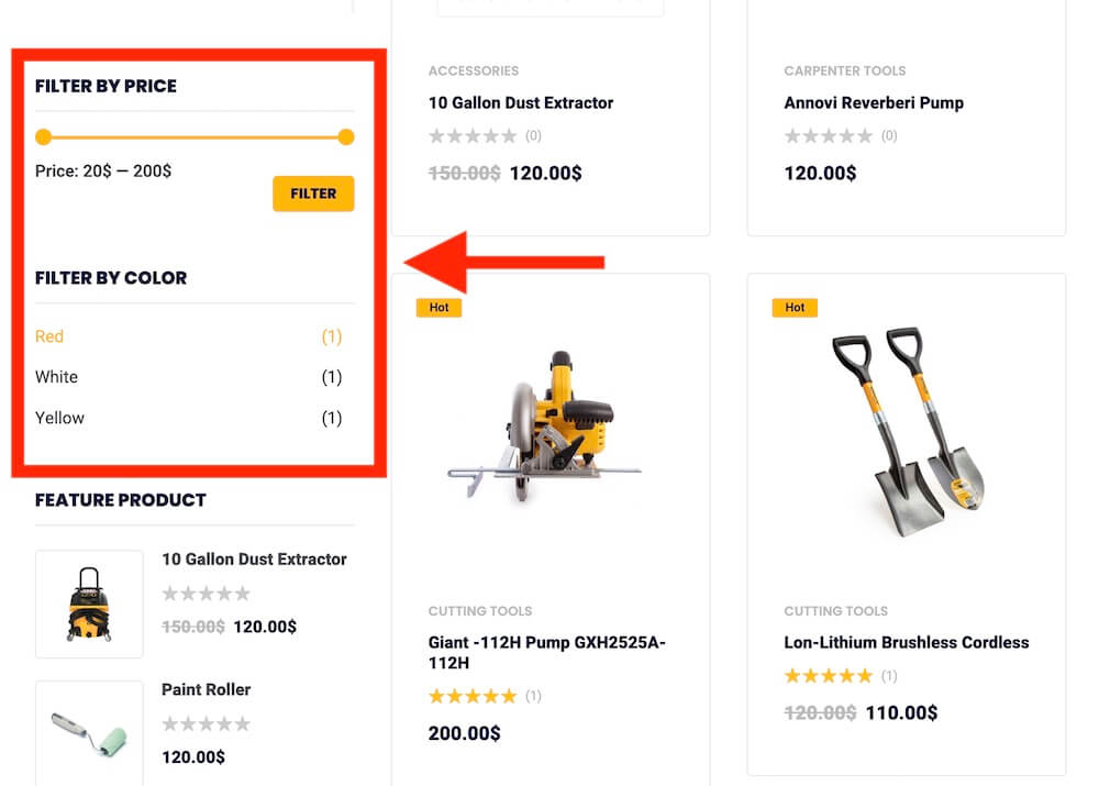 detailed hardware product filters