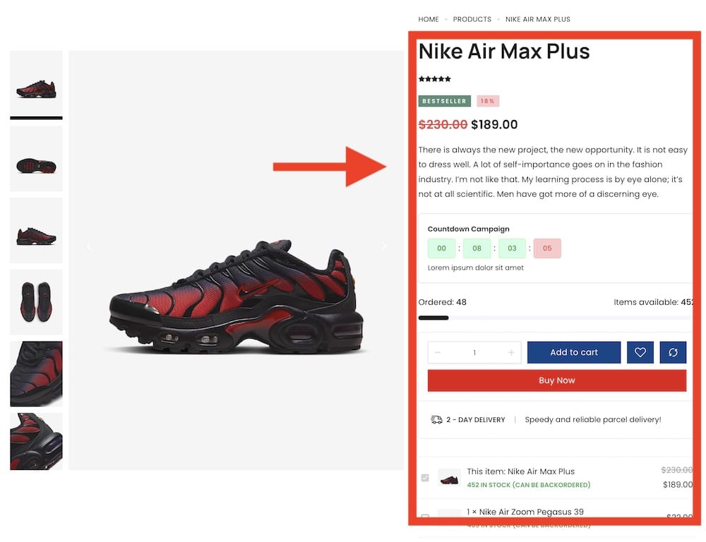 detailed sports product pages