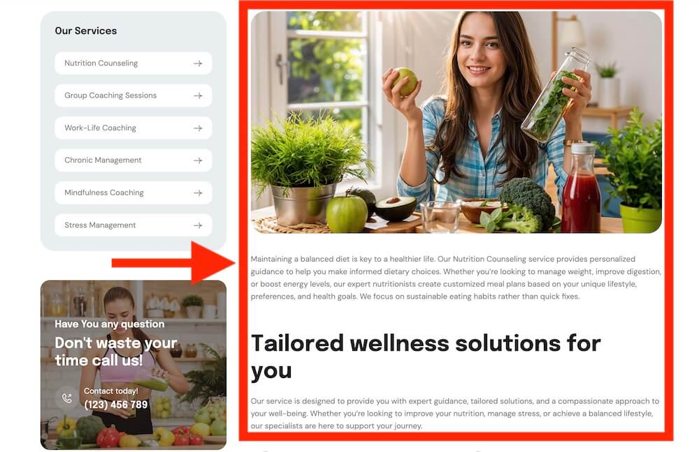 dietitian service pages
