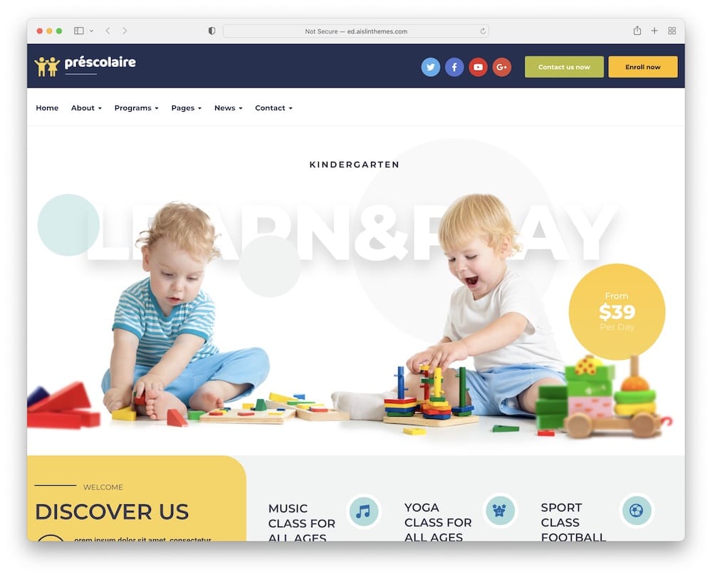 ed school wordpress kindergarten theme