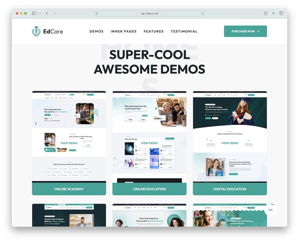 edcare wordpress theme predefined demos