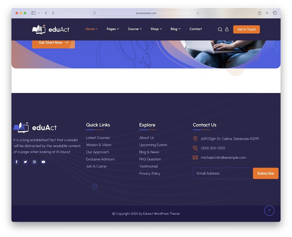 eduact wordpress theme header and footer builder