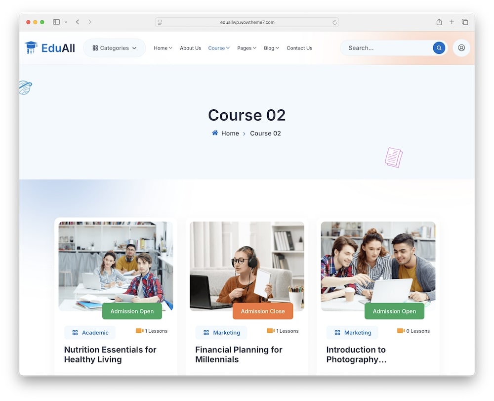 eduall wordpress theme built in lms system