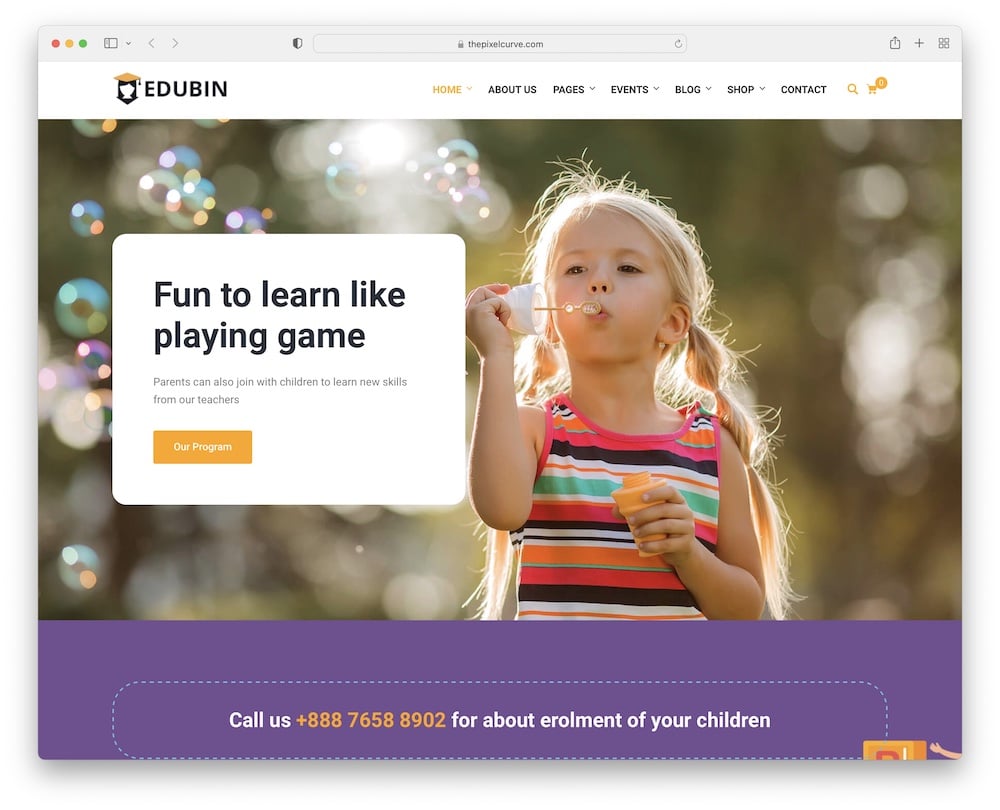 edubin wordpress kids education theme