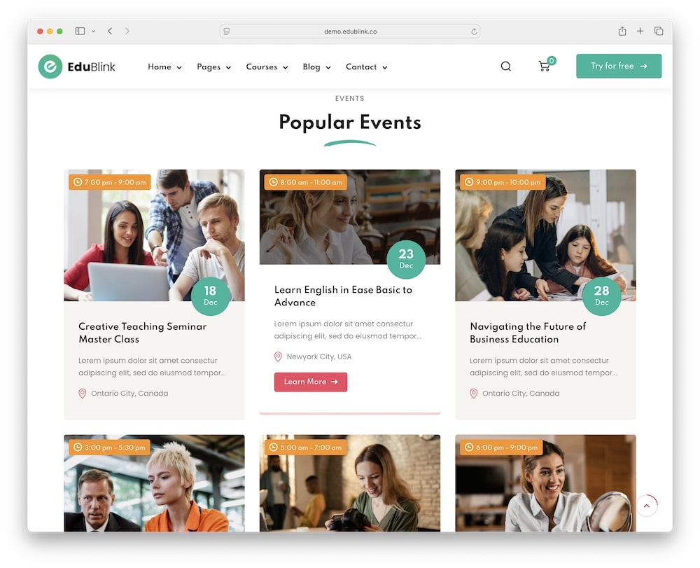 edublink wordpress theme event management system