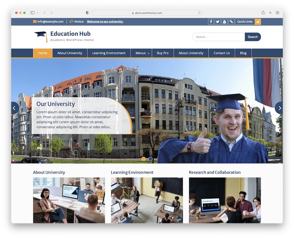 education hub free wordpress college theme