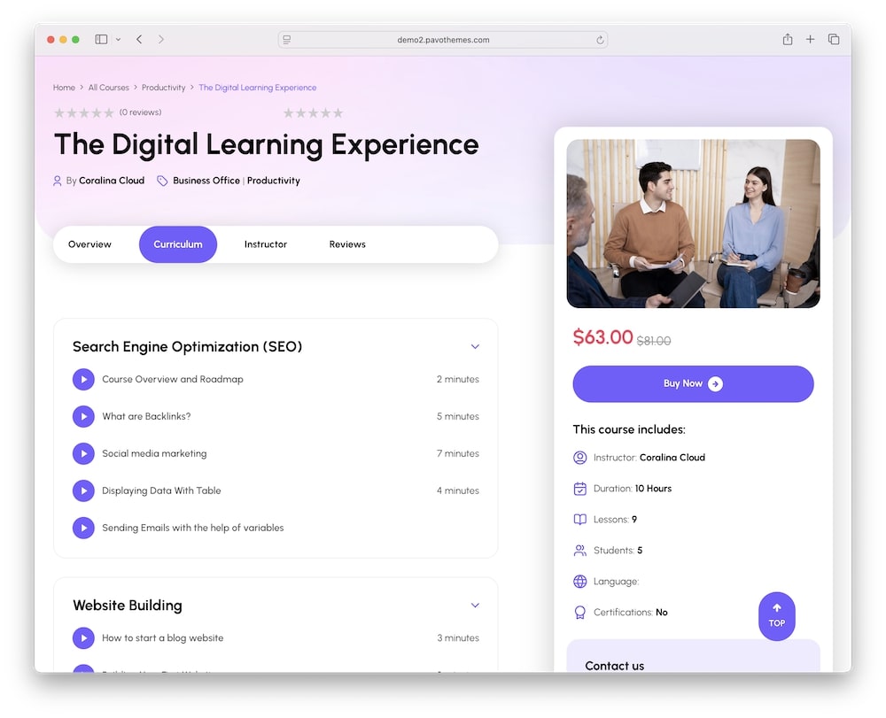 edudeme wordpress theme advanced course and instructor layouts