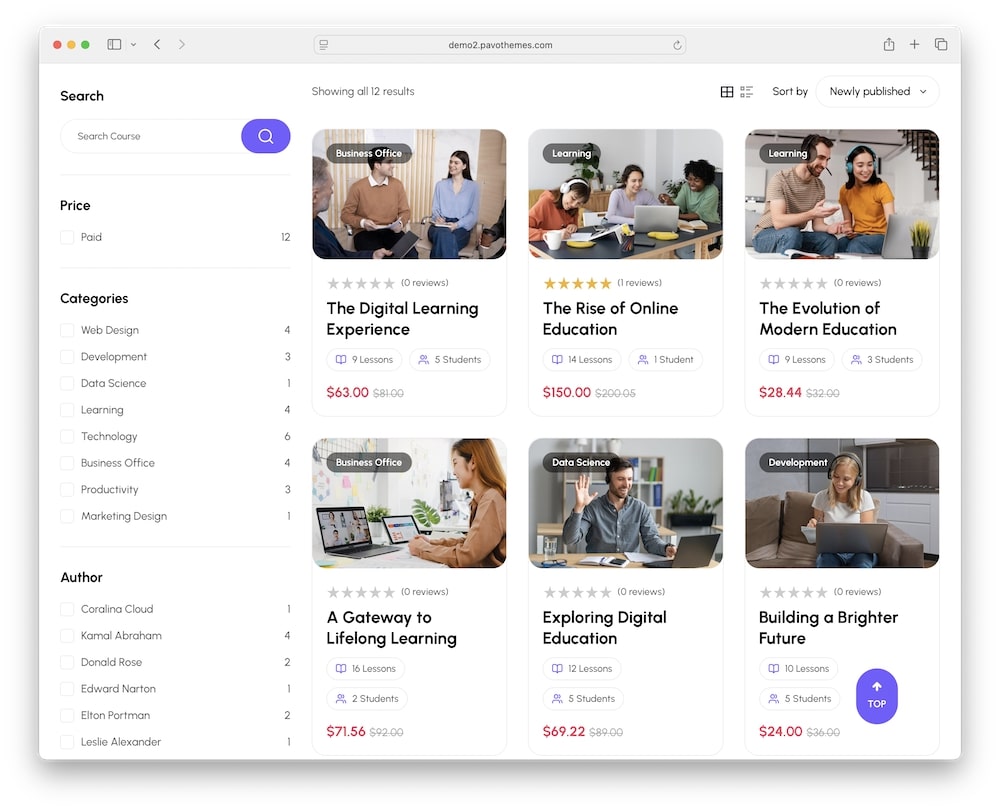 edudeme wordpress theme smart course filtering