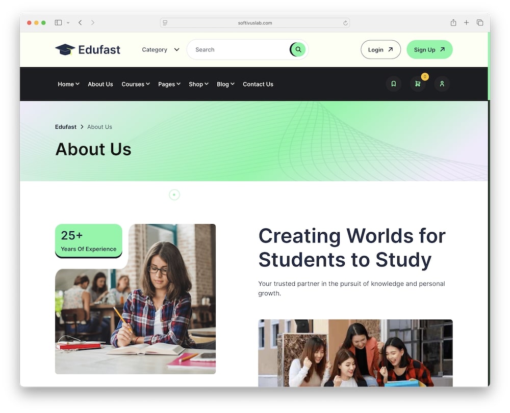 edufast wordpress theme extra internal pages