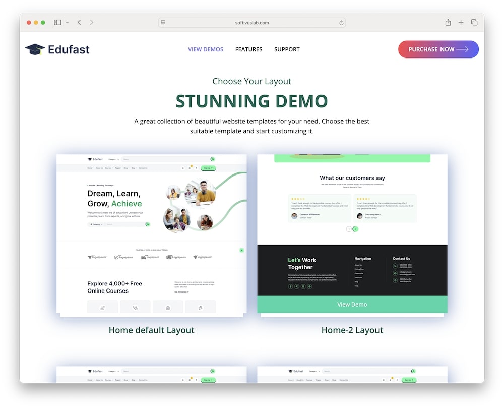 edufast wordpress theme home page demos