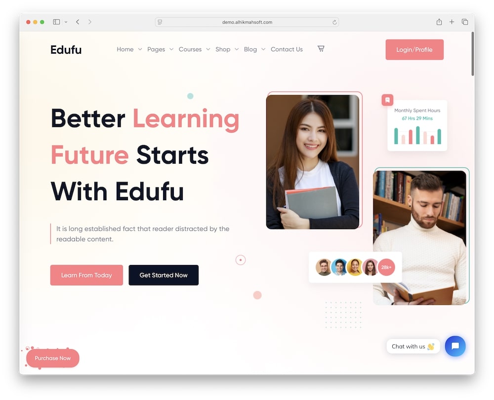 edufu wordpress theme for online education and courses