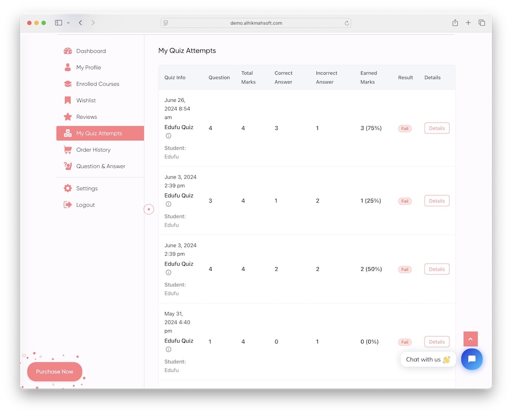 edufu wordpress theme quizzes and assignments