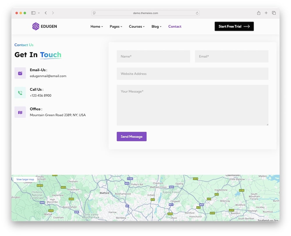 edugen wordpress theme contact page