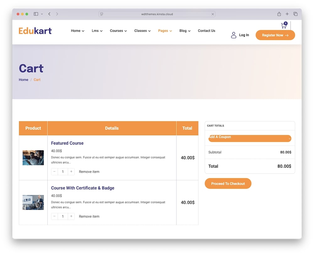 edukart wordpress theme woocommerce support