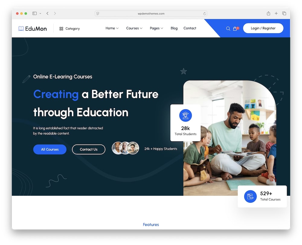 edumoon wordpress theme for education and online courses