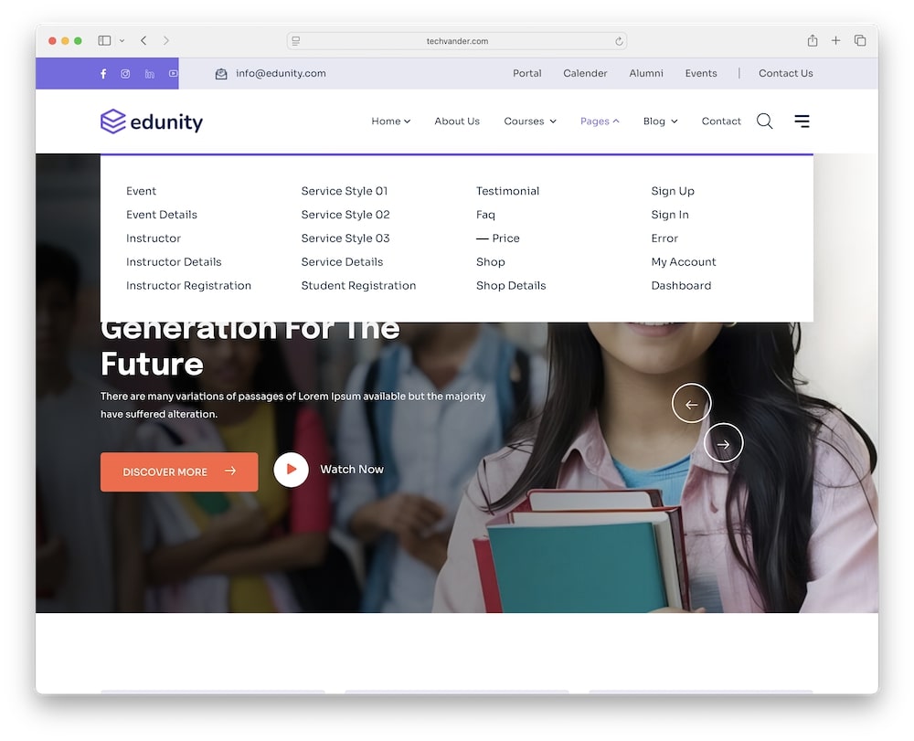 edunity wordpress theme mega menu